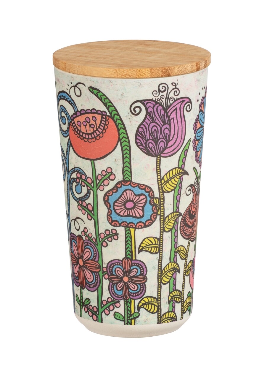 Recipient depozitare pentru bucatarie, Wenko, Flowers, 0.95 L, 10.5 x 18.5 x 10.5 cm, silicon/plastic/bambus - imagine 5